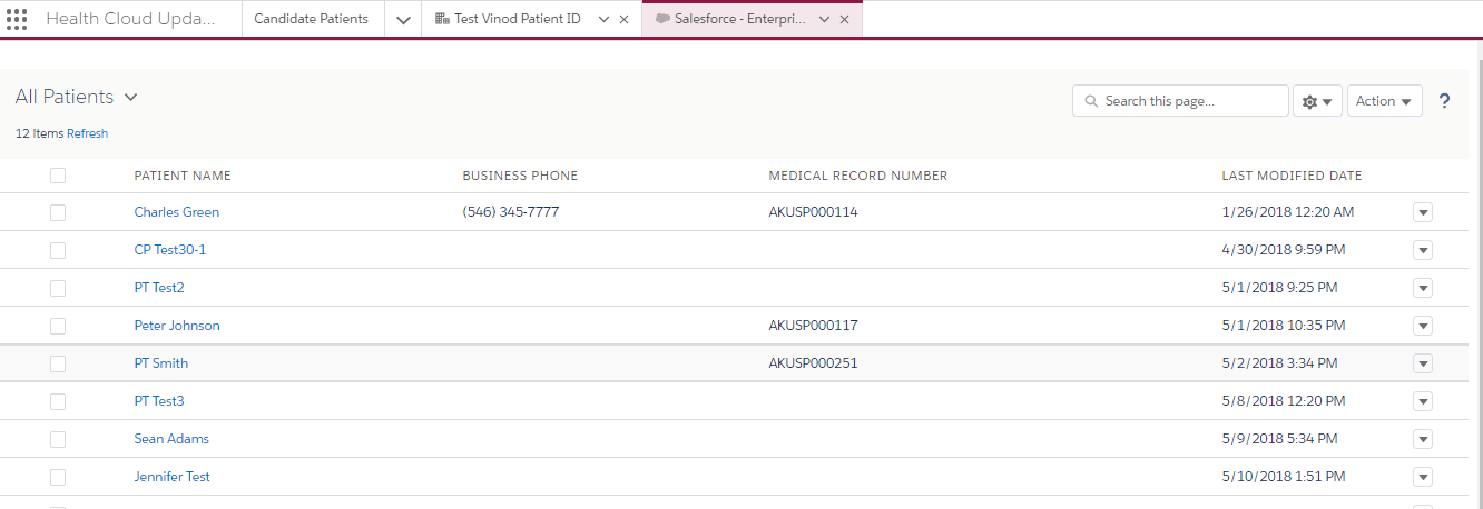 Screenshot of records but not opening detail page in health cloud lightning app