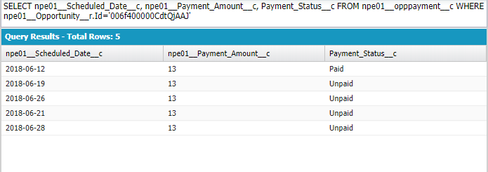 Query result with separate payments and their status