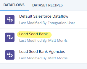 List of data flows including one called 'Load Seed Bank'
