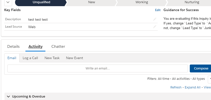 here is the option to create email under the lead