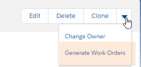 Shows action menu for Generate Work Orders action