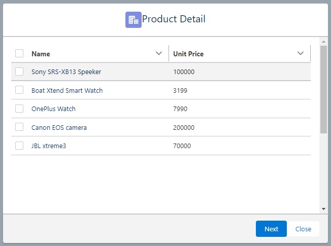 LWC Data Table (Product Detail) in Opportunity object