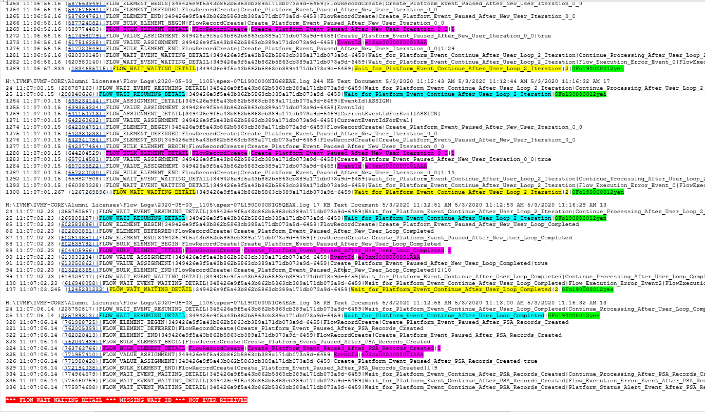 Image of color-coded Flow Transaction Log Files
