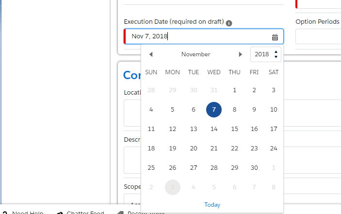 This is how datepicker model box of ui:inputDate is open down to field.