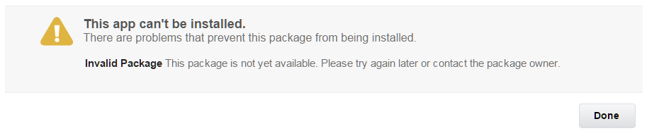 Package Installation Error Screenshot