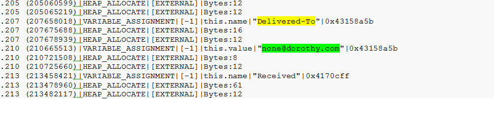Log file showing delivered-to field