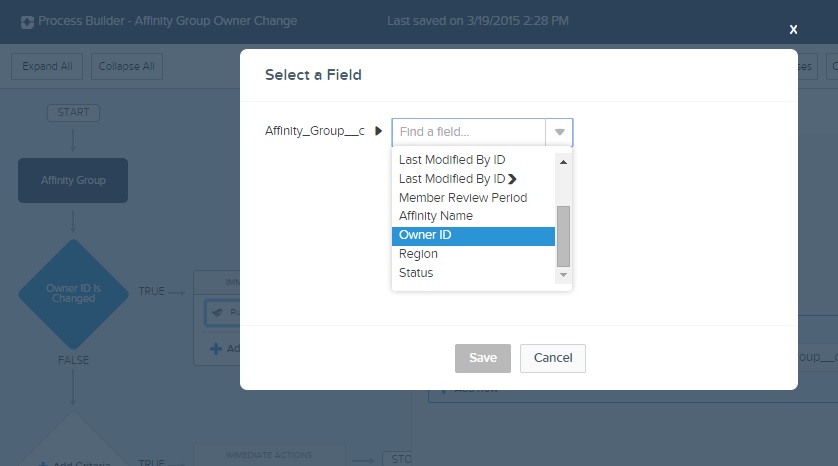 Process Builder cannot reference owner fields.