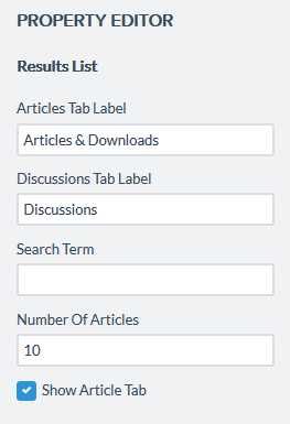 Results List property editor for Topic View page