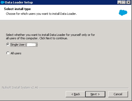 Data Loader Setup - Select install type