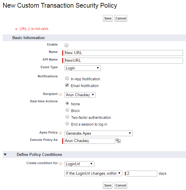 Trailhead Challenge Create transaction security policy invalid url() error