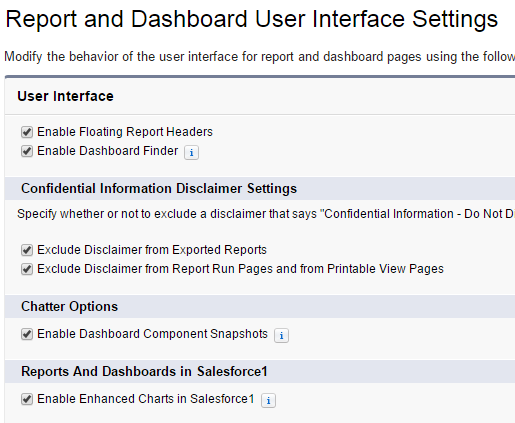 Report & Dashboard UI settings - all options checked