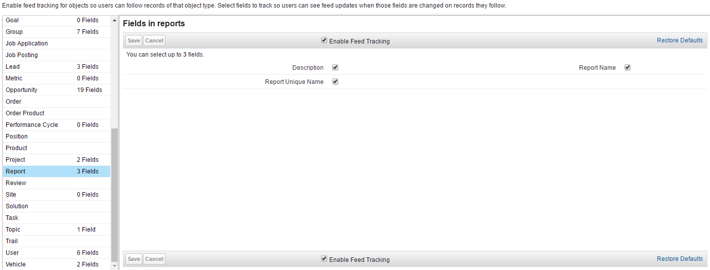 Feed Tracking Enabled for Reports