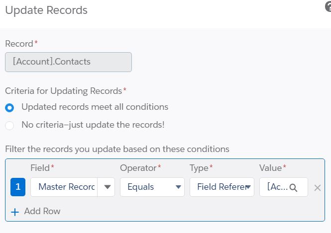 Update Records Process in Process Builder does not recognize a condition linking Contacts to Accounts