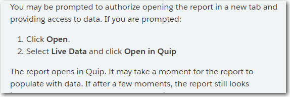 Quip Trailhead instructions Open the Report in Quip Module
