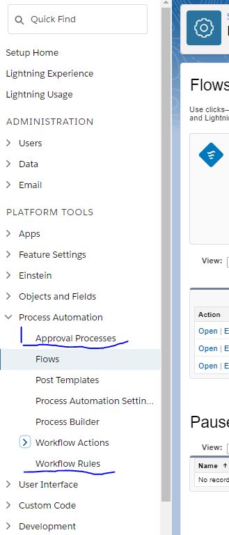 Approvals and workflow link under Process Automation in Setup
