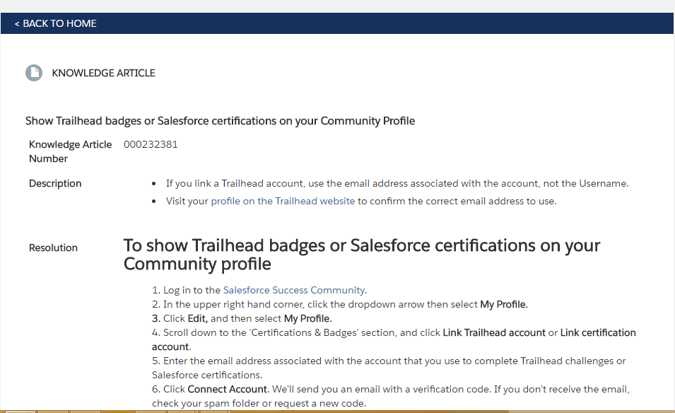 Success Community Trailhead Badge Linking