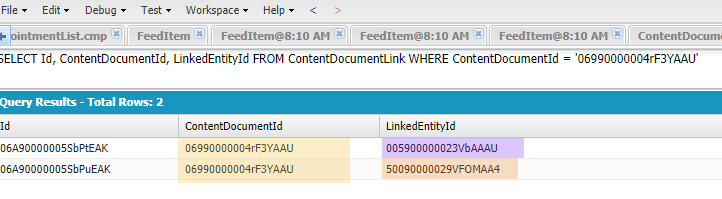 Sample result from Content Document Link Table