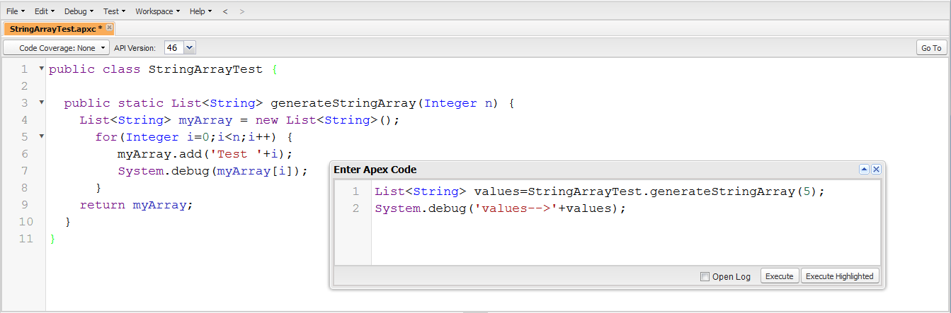 Create apex class and execute code