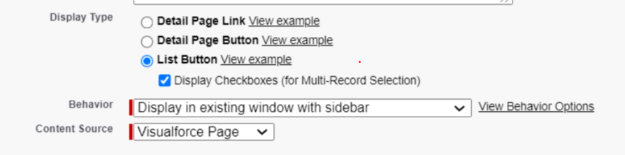 Image of Display checkboxes option in VF page button