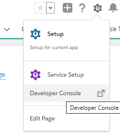 Screenshot of Setup menu showing Developer Console option