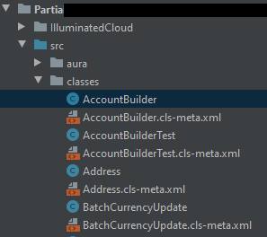 illuminated cloud IDE showing list of classes with meta.xml files