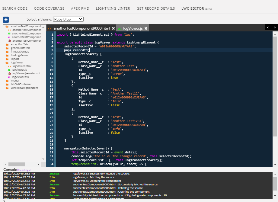 Screenshot of LWC Editor (Beta) built into Salesforce Advanced Code Searcher