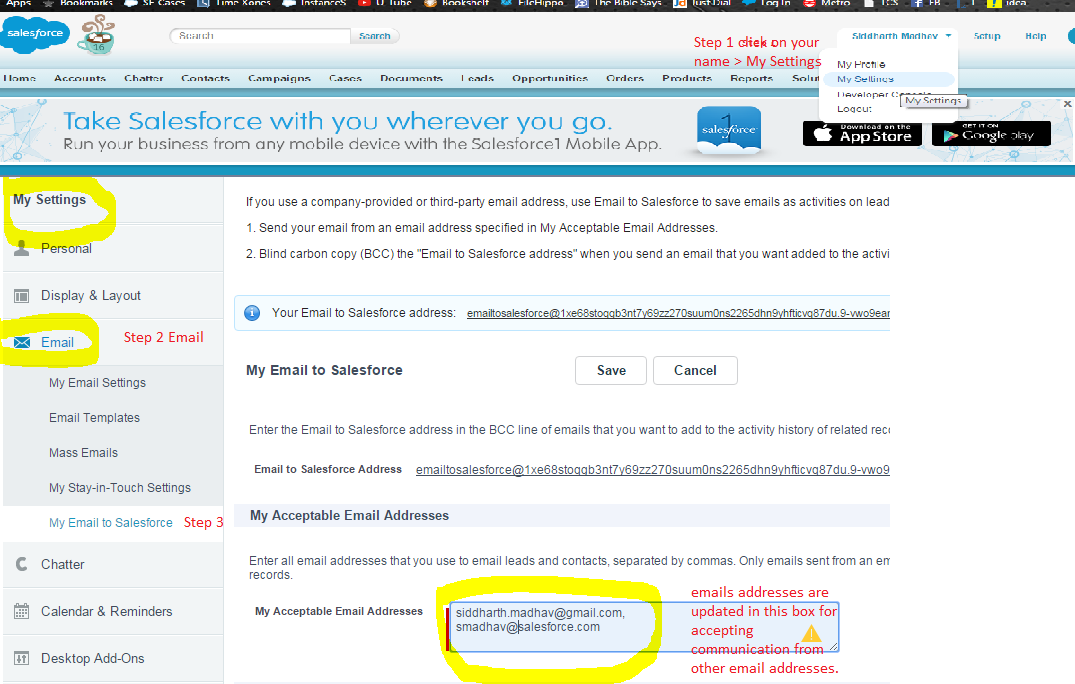 Accepting emails communication from Salesforce.