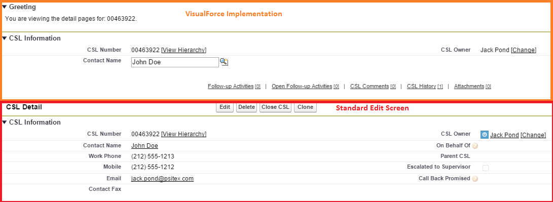 Screen Shot comparing customization and standard configuration